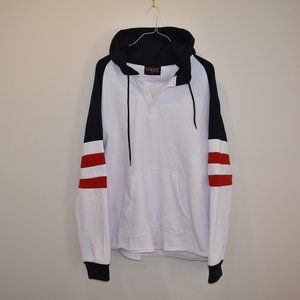 Cargo Premium Quality Fleece White Hoodie with Red & Blue Stripes on Sleeve XL